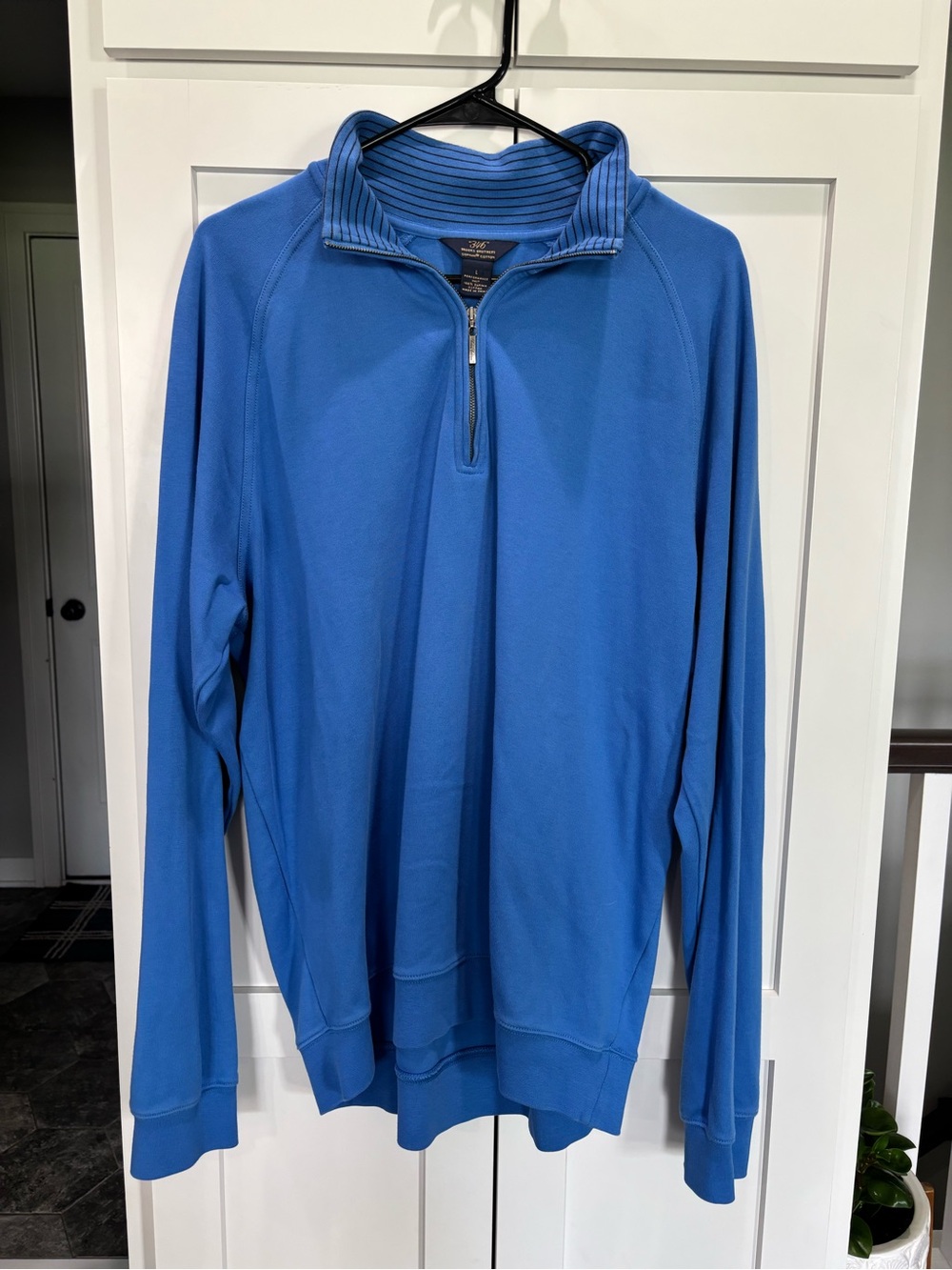 Brooks Brothers 346 Large Supima Cotton Blue Quarter-Zip Pullover Sweater